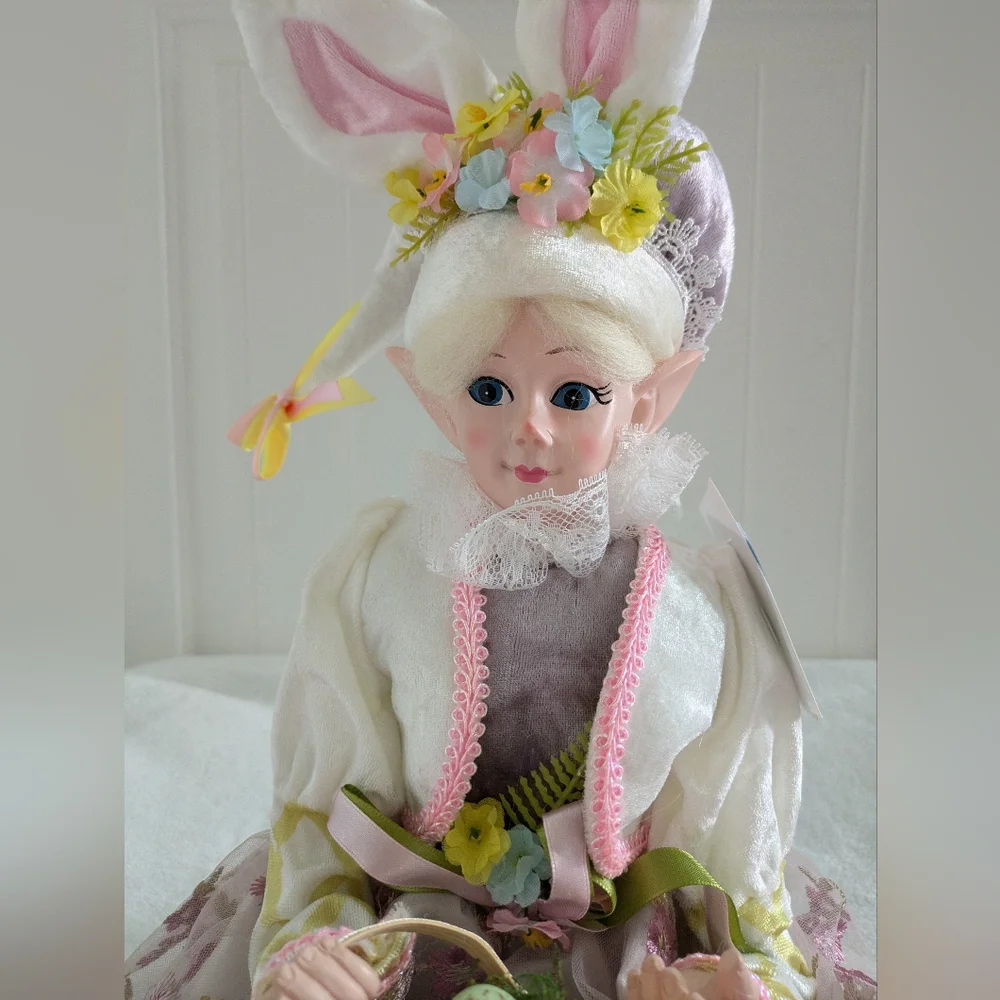NWT Pastel Lavender Floral Poseable Easter Elf Doll - Picture 3 of 12